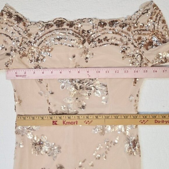 CBR Women's Mini Formal Dress Size Medium Nude Rose Gold Sequins Wedding Evening - Picture 10 of 14